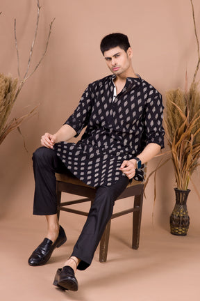 Jade Black Printed Cotton Kurta