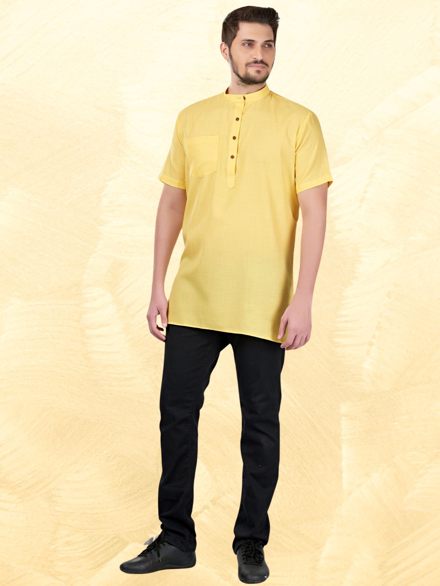 Shine Of Yellow Solid Short Sleeves Casual Short Kurta