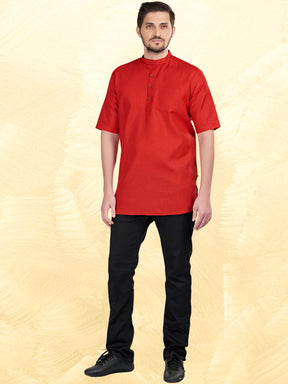 Barn Red Solid Short Sleeves Casual Short Kurta