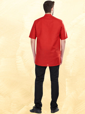 Barn Red Solid Short Sleeves Casual Short Kurta