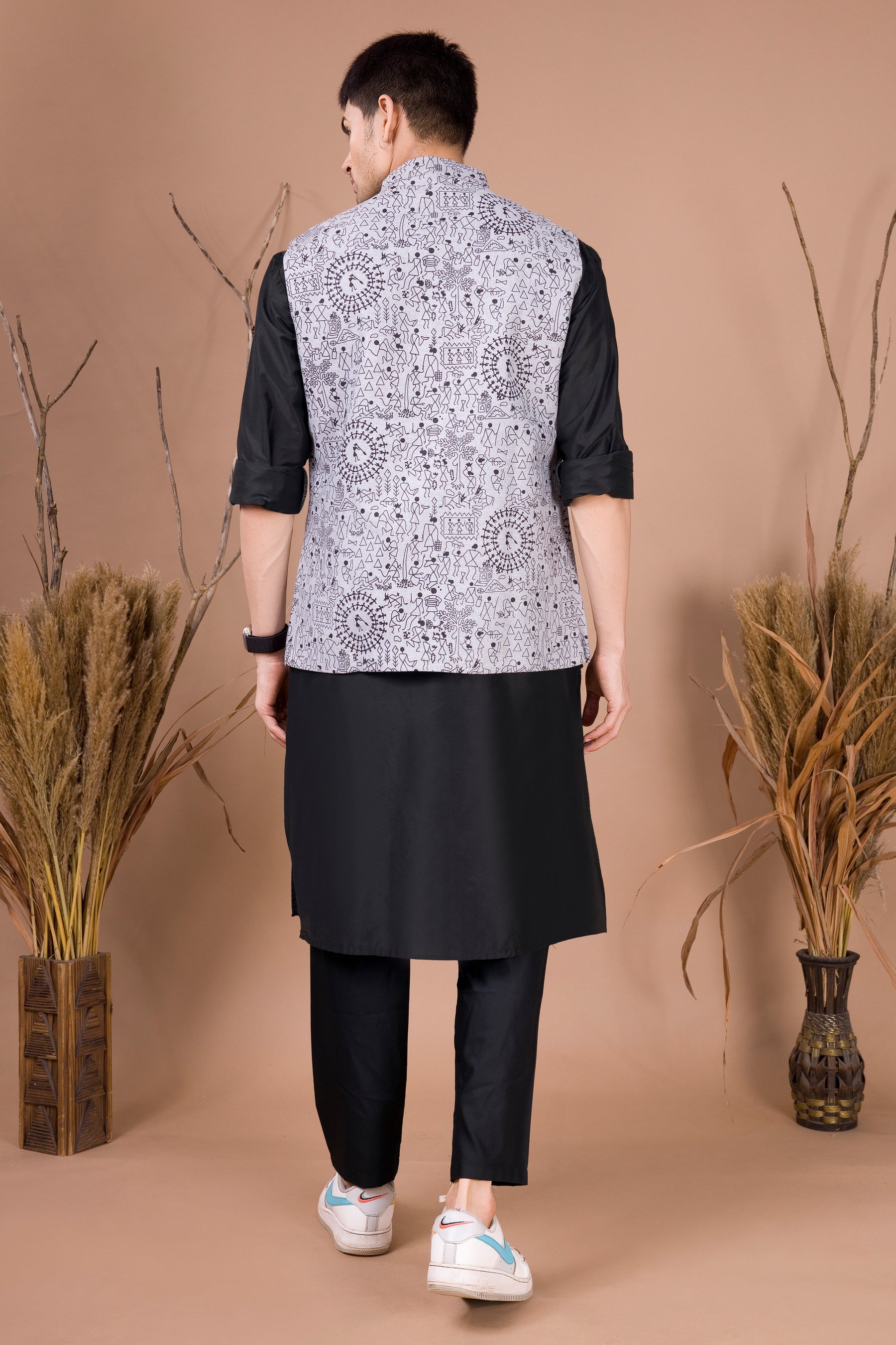 Jade Black Linen Cotton Nehru Jacket