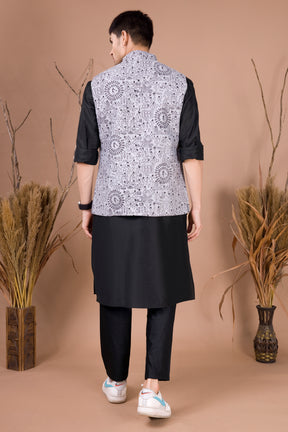 Jade Black Linen Cotton Nehru Jacket