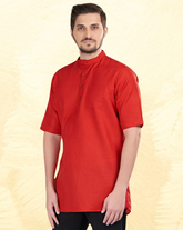 Barn Red Solid Short Sleeves Casual Short Kurta