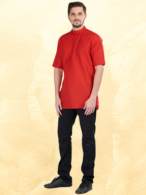 Barn Red Solid Short Sleeves Casual Short Kurta