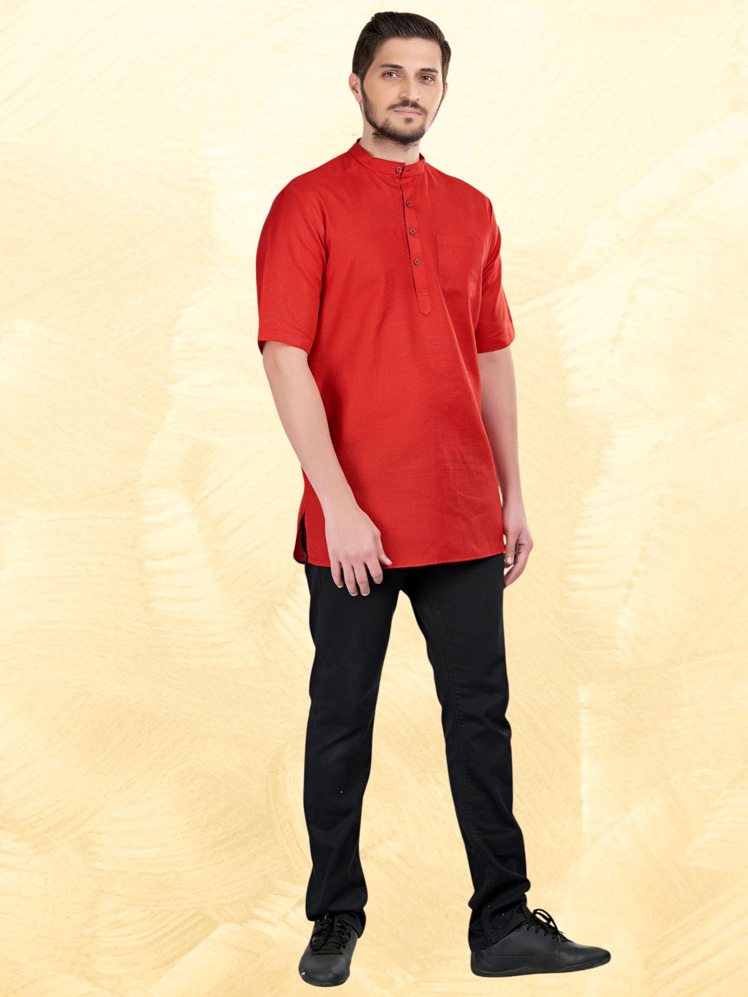 Barn Red Solid Short Sleeves Casual Short Kurta