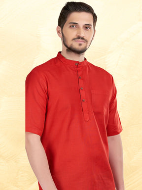 Barn Red Solid Short Sleeves Casual Short Kurta