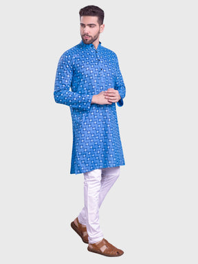 Azure Blue Hloom Printed Cotton Kurta