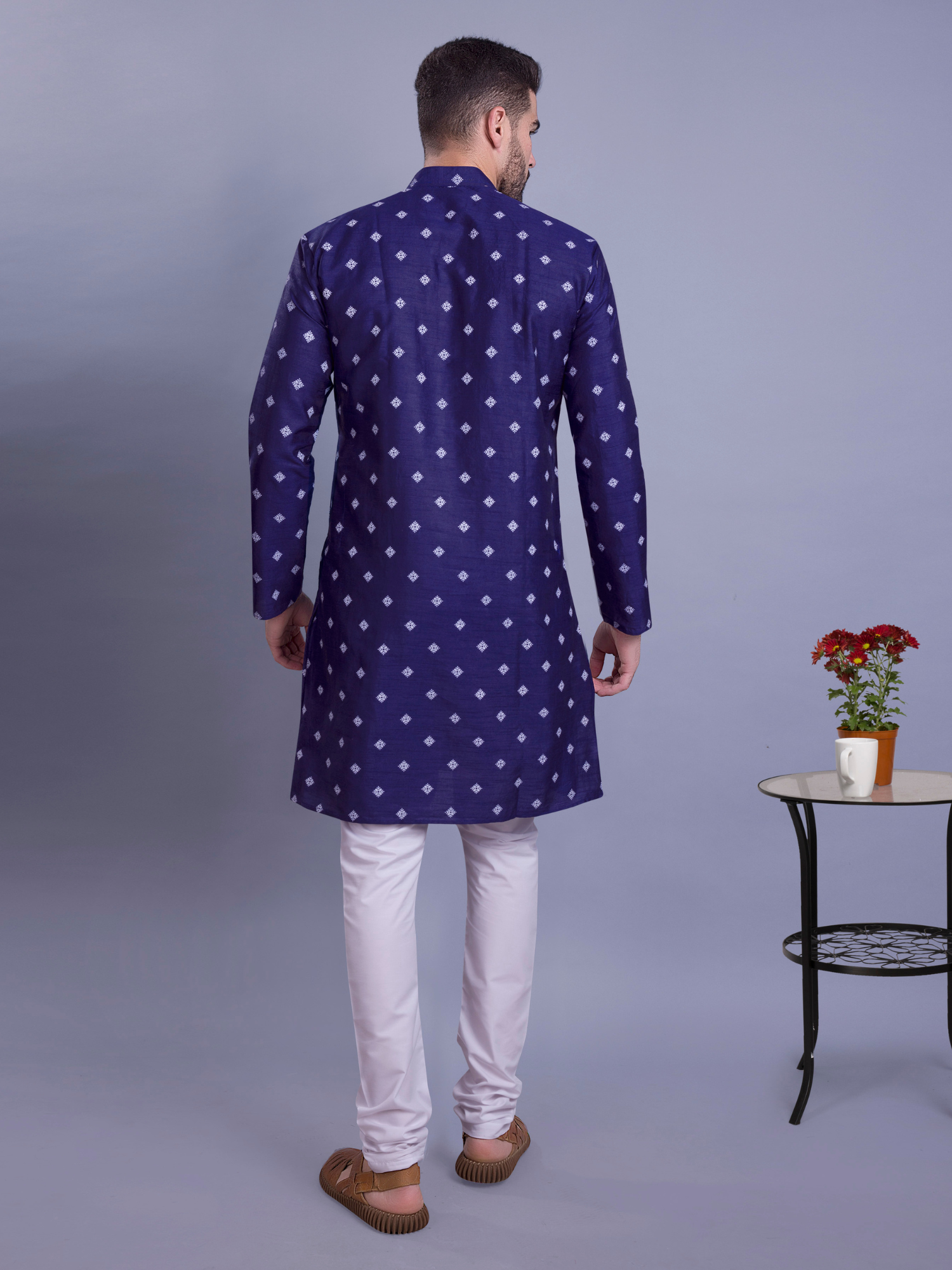 Coral Peach Hloom Printed Silk Kurta