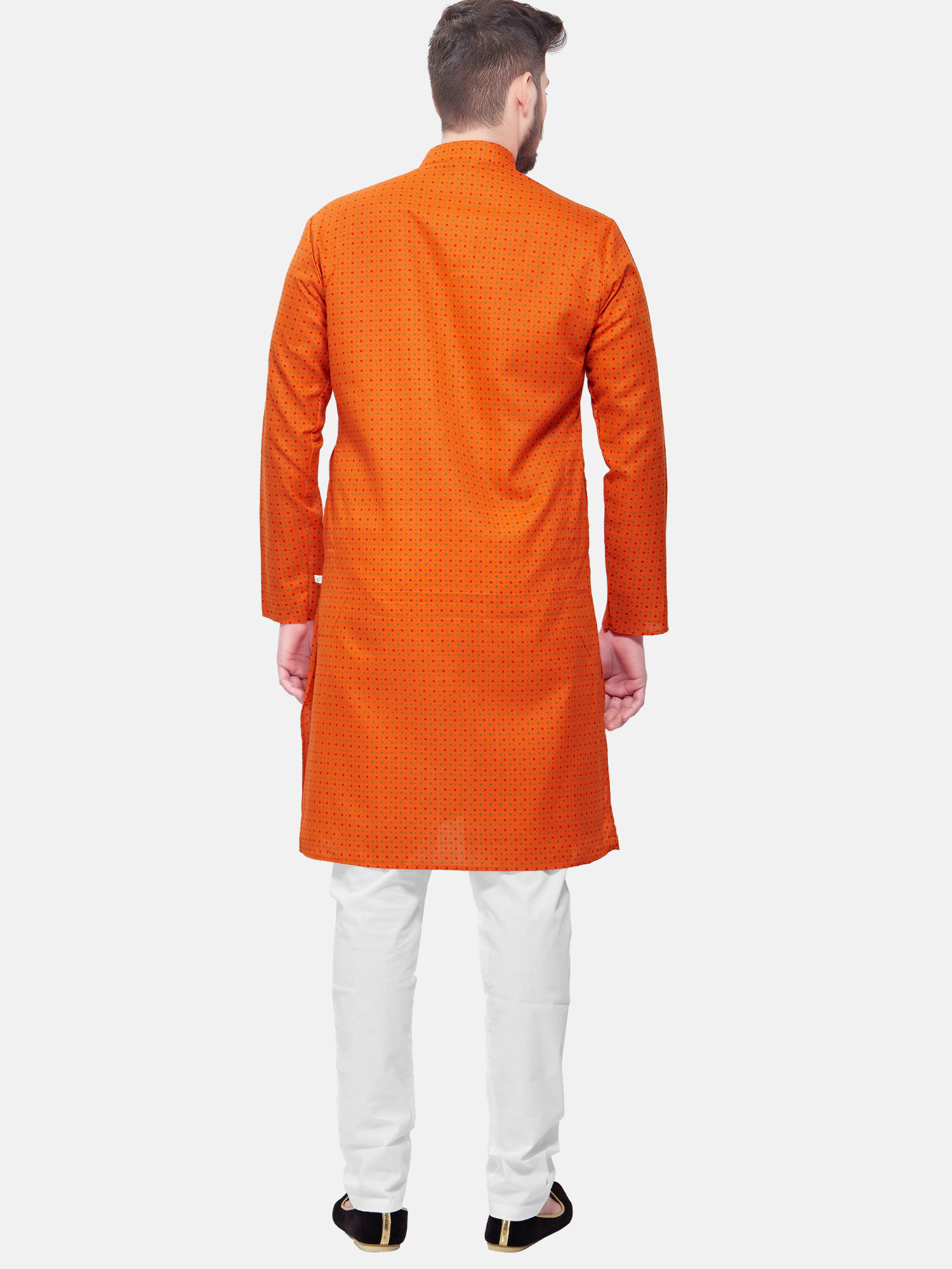 Apricot Orange Dot Printed  Cotton  Kurta  and Matching Dhoti