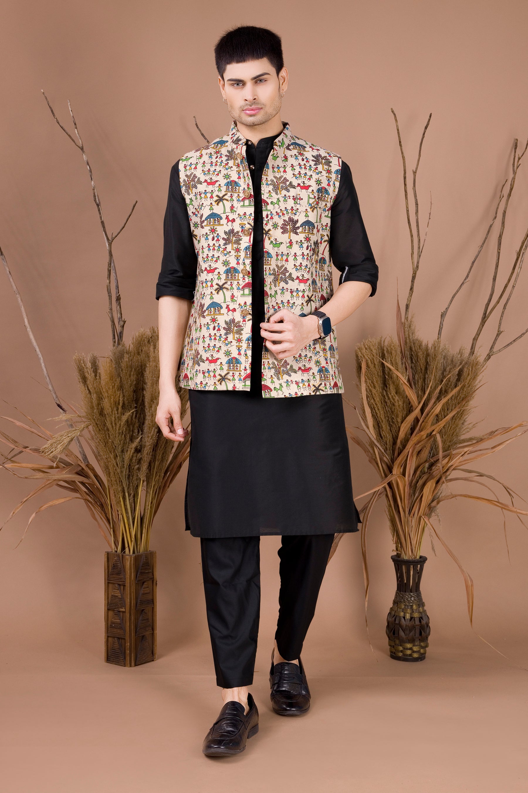 Butter Cream Linen Cotton Nehru Jacket