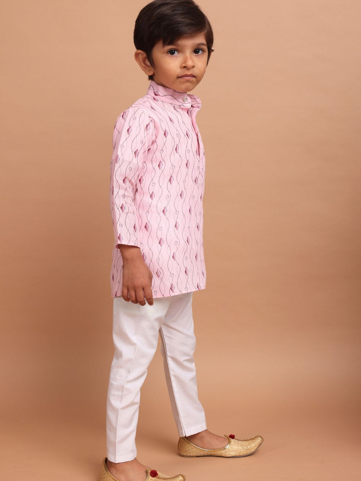 Persian Pink Long Sleeves Cotton Printed Kurta Top