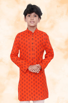 Apricot Orange Hloom Printed Cotton Kurta