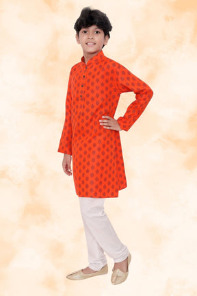 Apricot Orange Hloom Printed Cotton Kurta