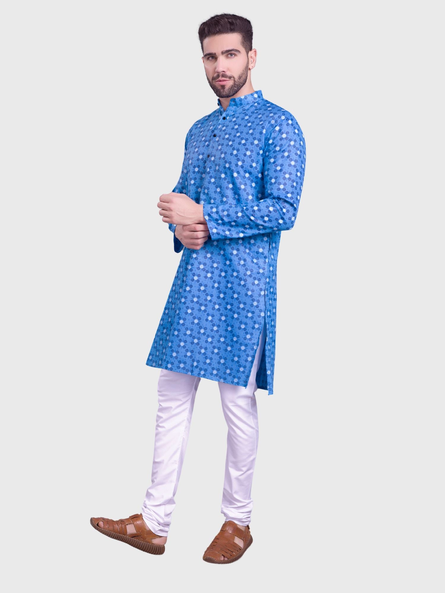 Azure Blue Hloom Printed Cotton Kurta