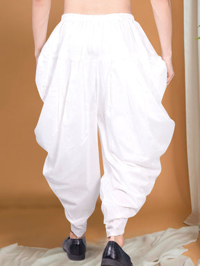 White Ready To Wear Cotton-Silk Peshawari Dhoti