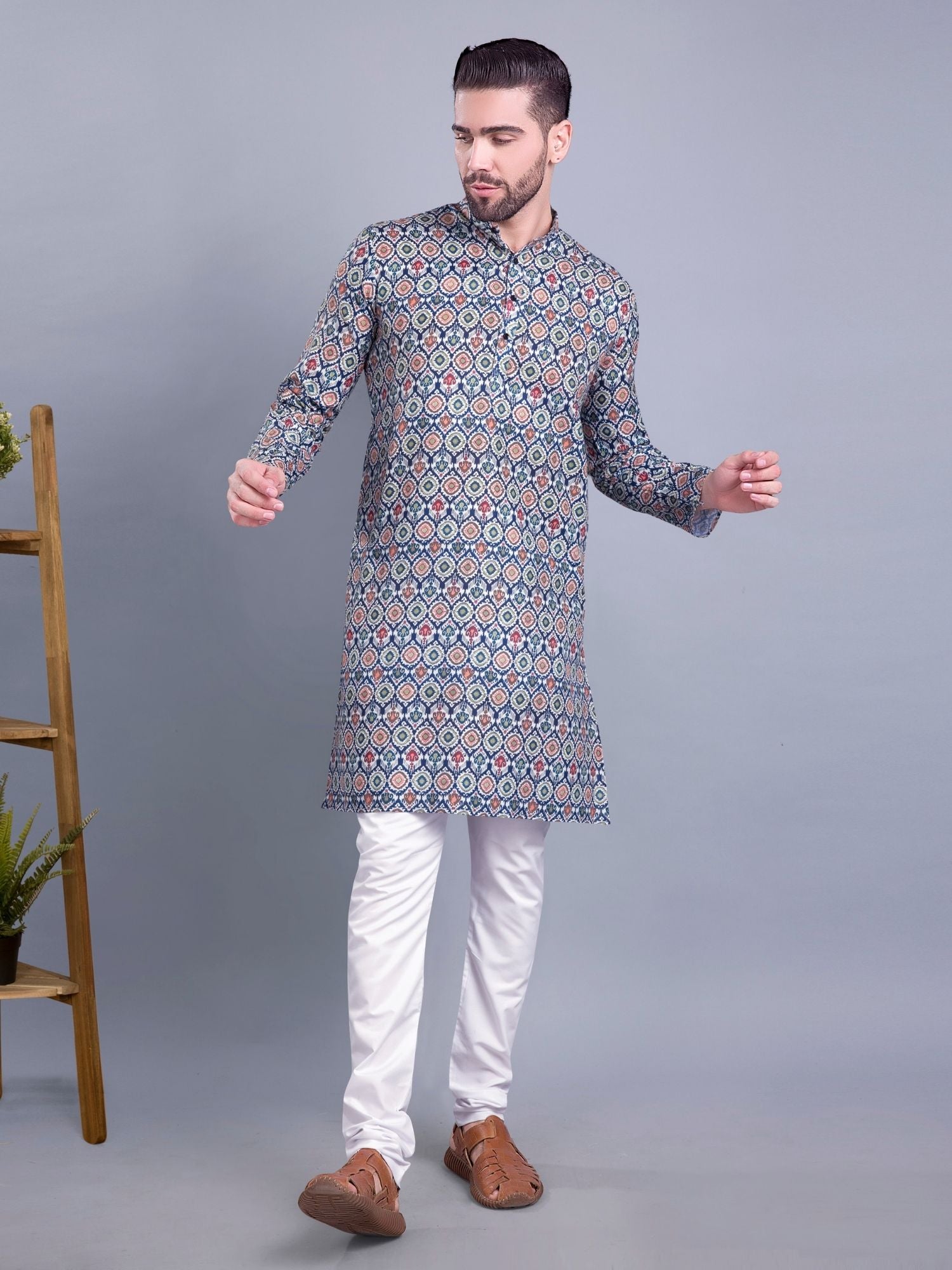 Tropical Green Indi Print Cotton Kurta