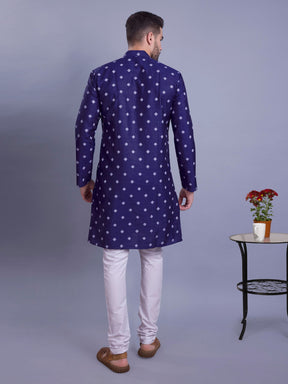 Azure Blue Hloom Printed Silk Kurta