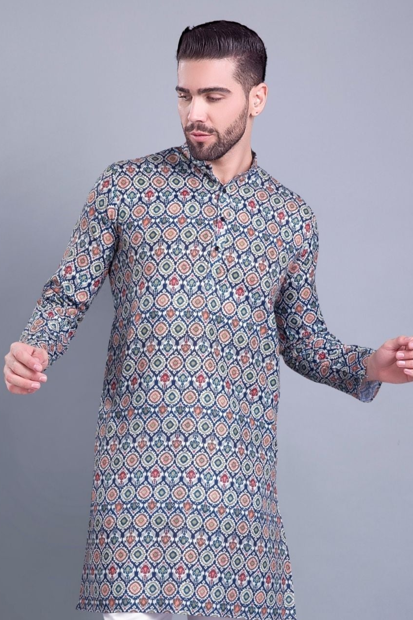 Shark Grey Indi Print Cotton Kurta