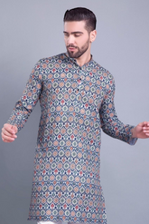 Tropical Green  Indi Print Cotton  Kurta Pajama  Set