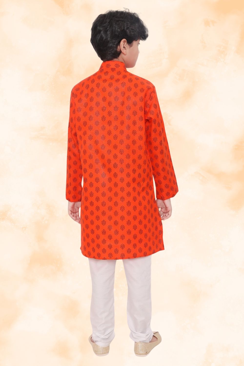 Apricot Orange Hloom Printed Cotton Kurta