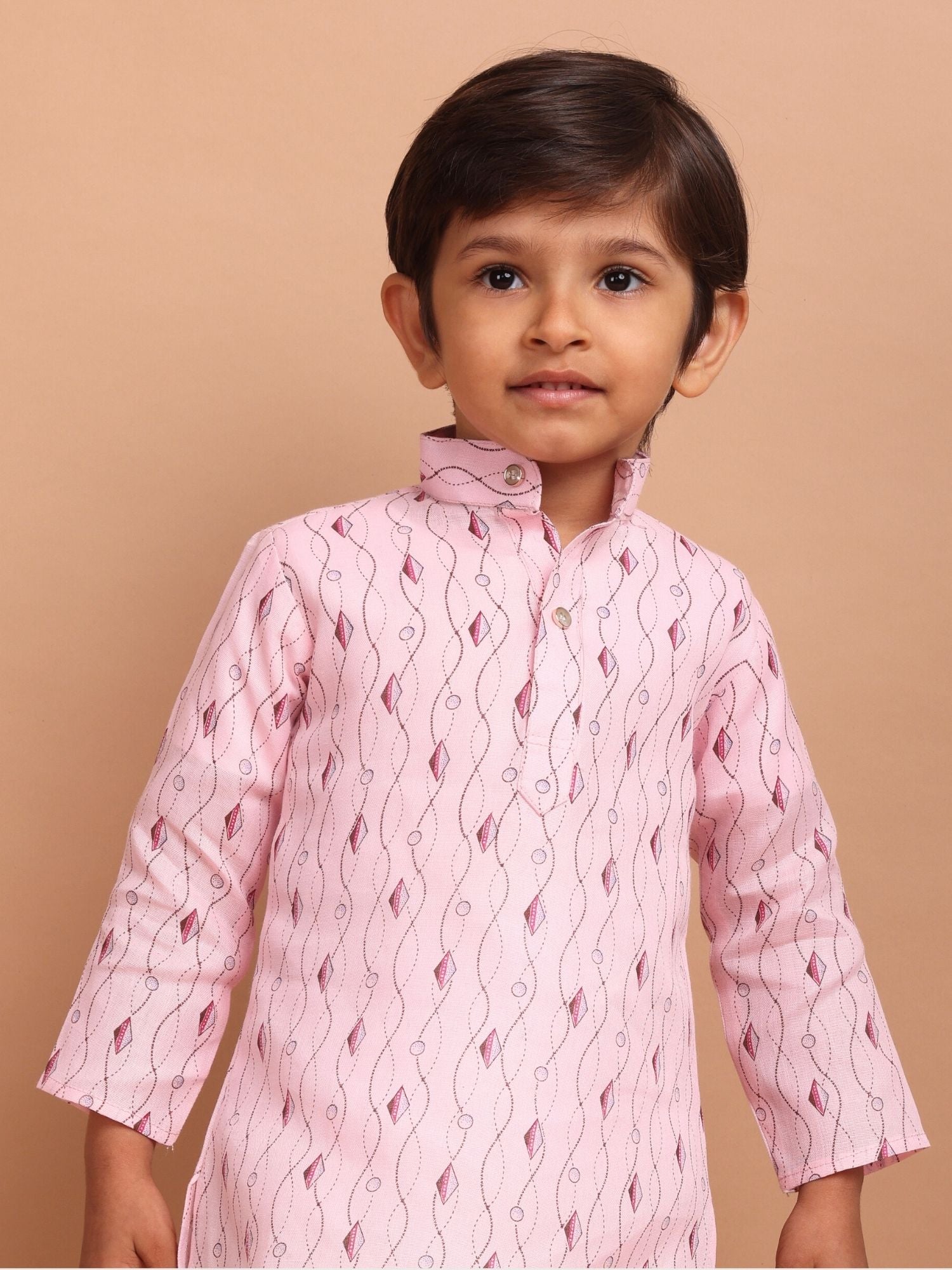 Persian Pink Long Sleeves Cotton Printed Kurta Top