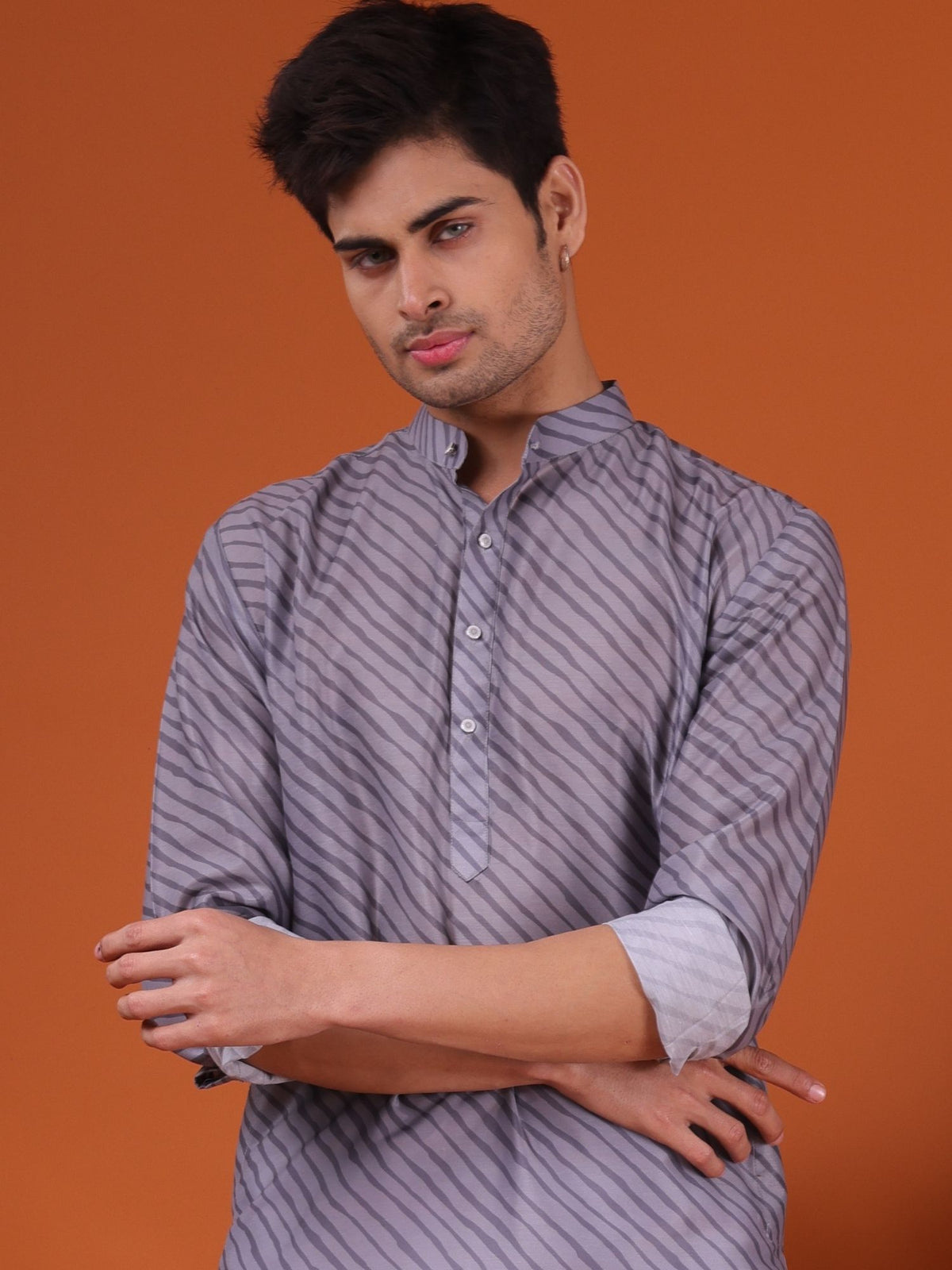 Metal Grey Pastel Cotton Kurta