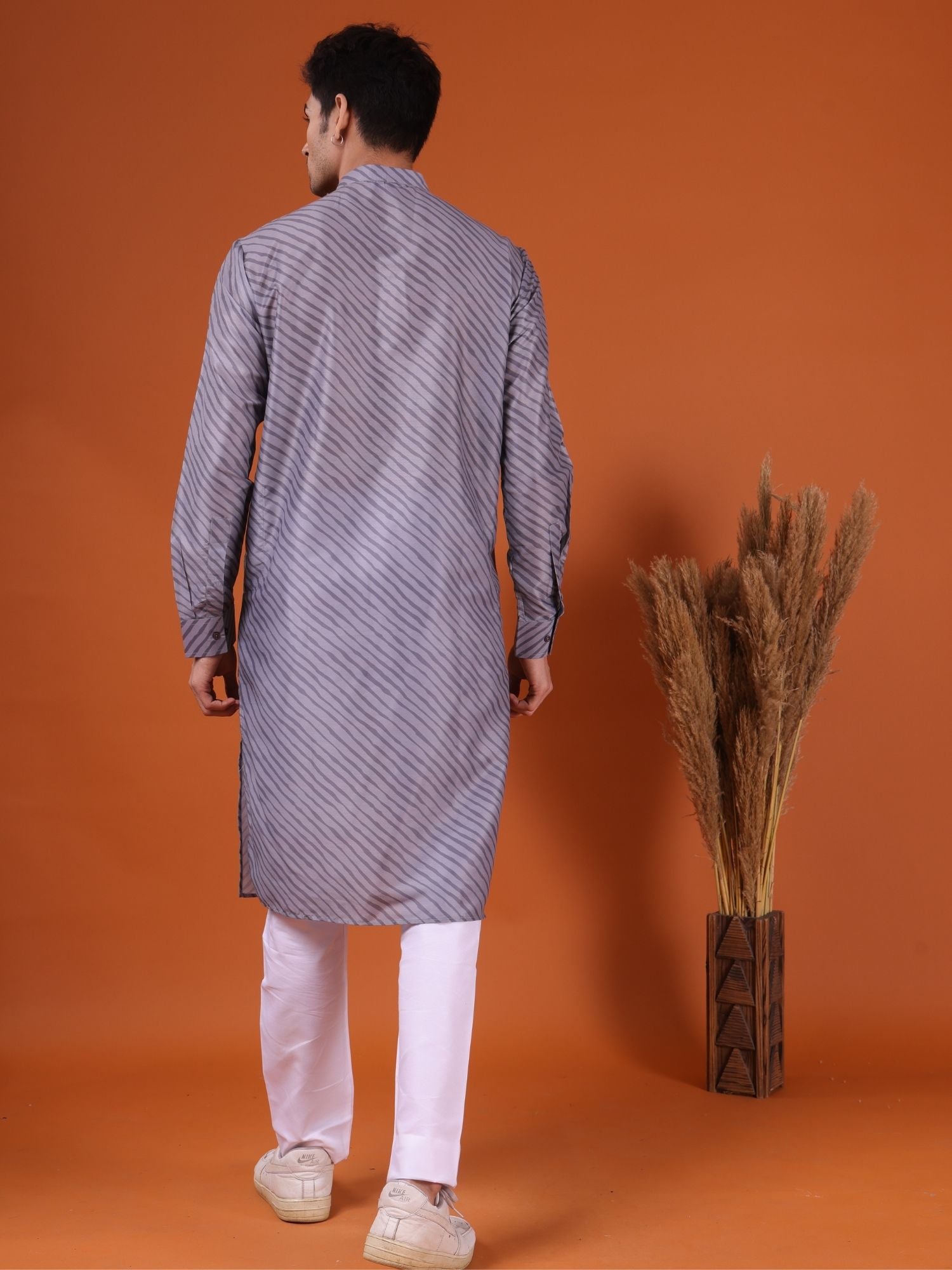 Metal Grey Pastel Cotton Kurta