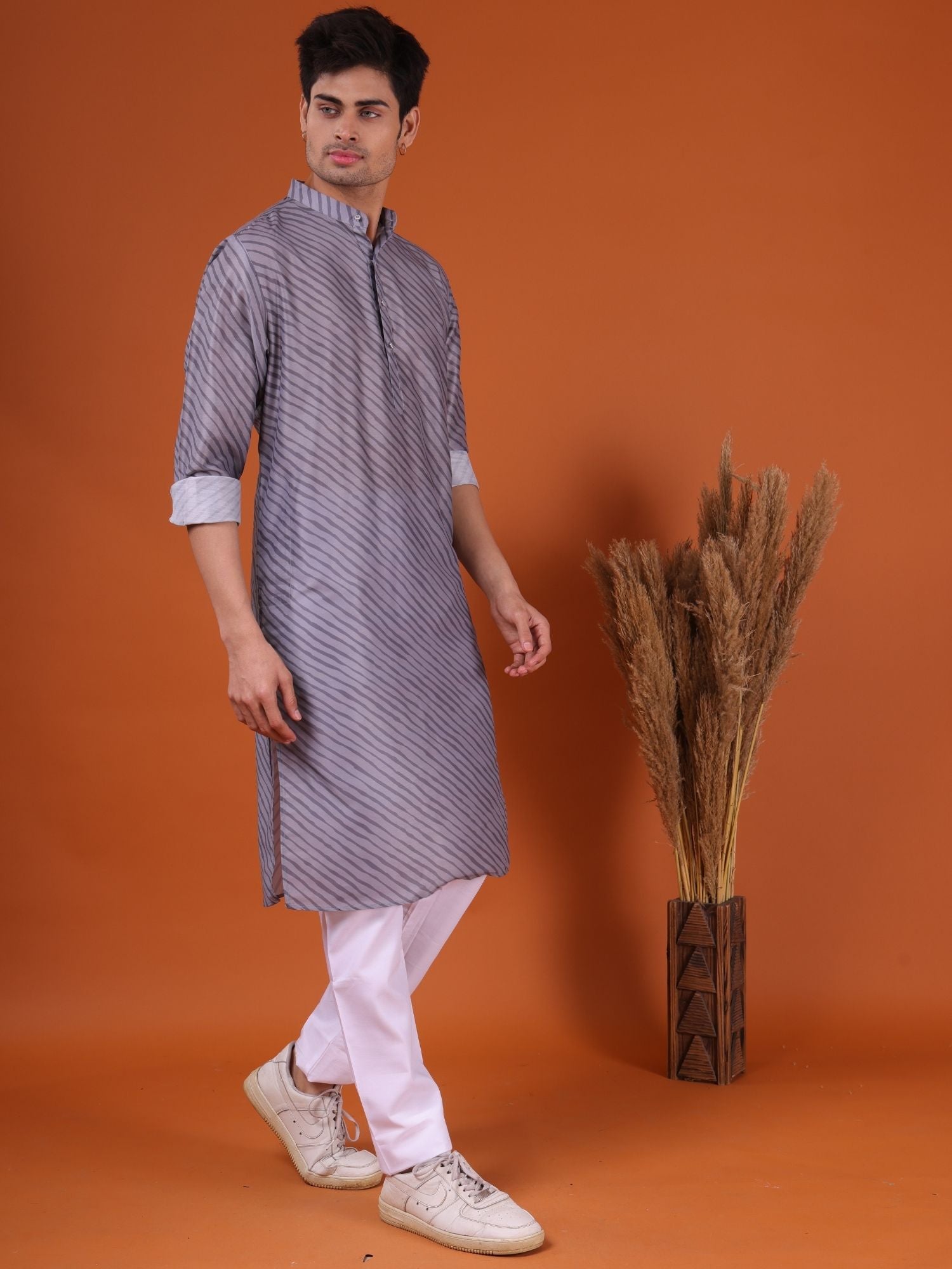 Metal Grey Pastel Cotton Kurta