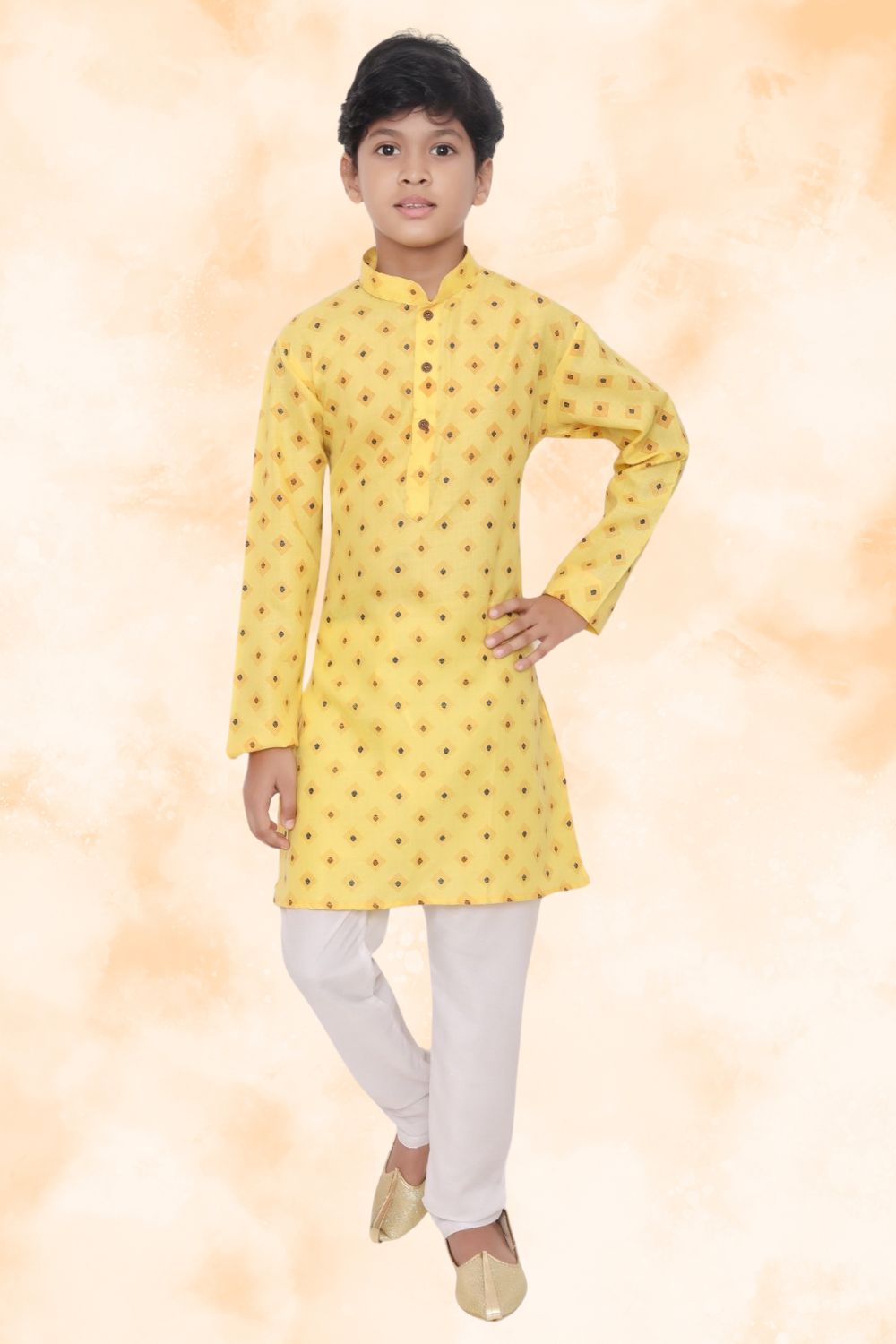 Shine of Yellow Hloom Printed Cotton Kurta