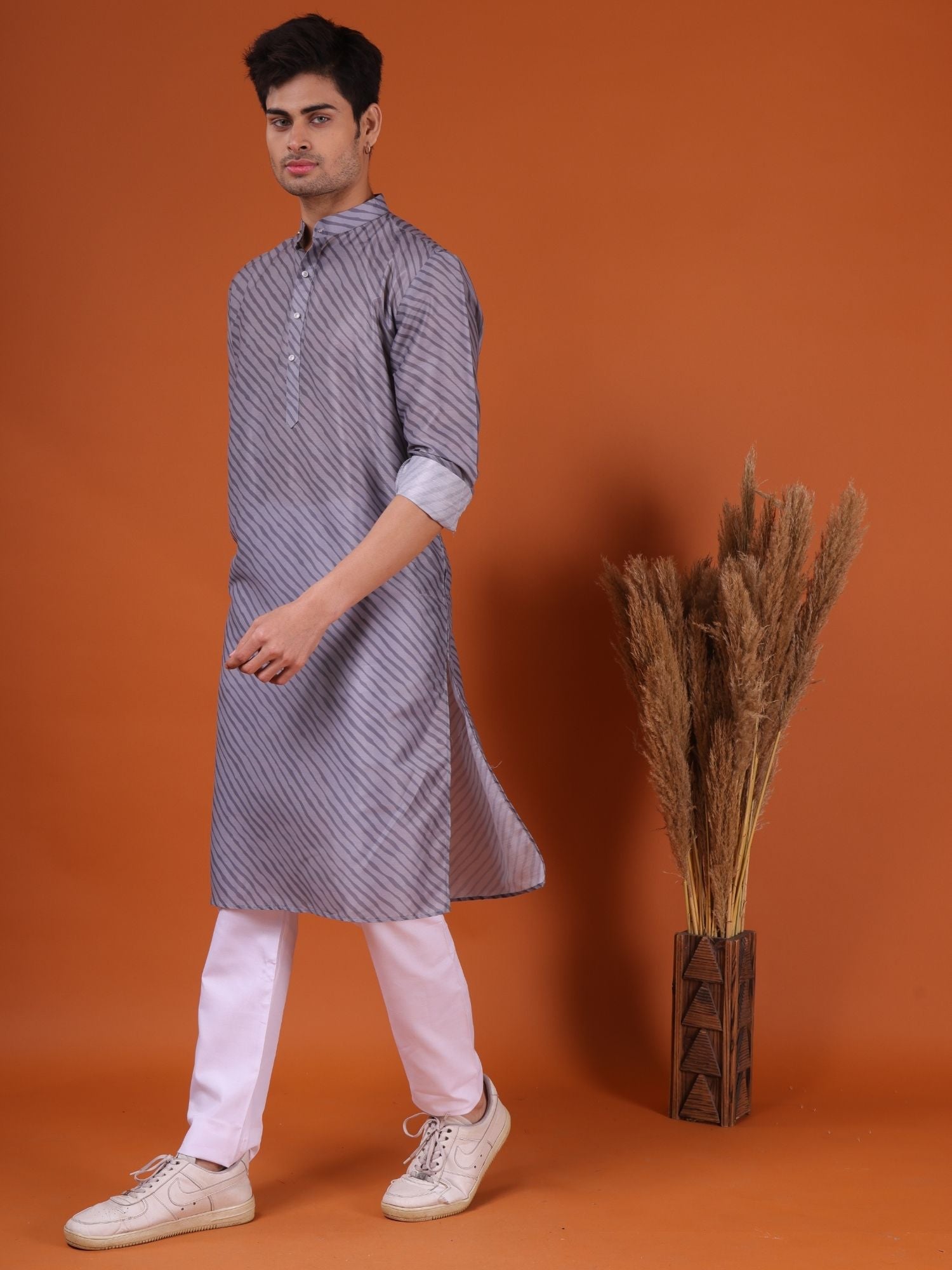 Metal Grey Pastel Cotton Kurta