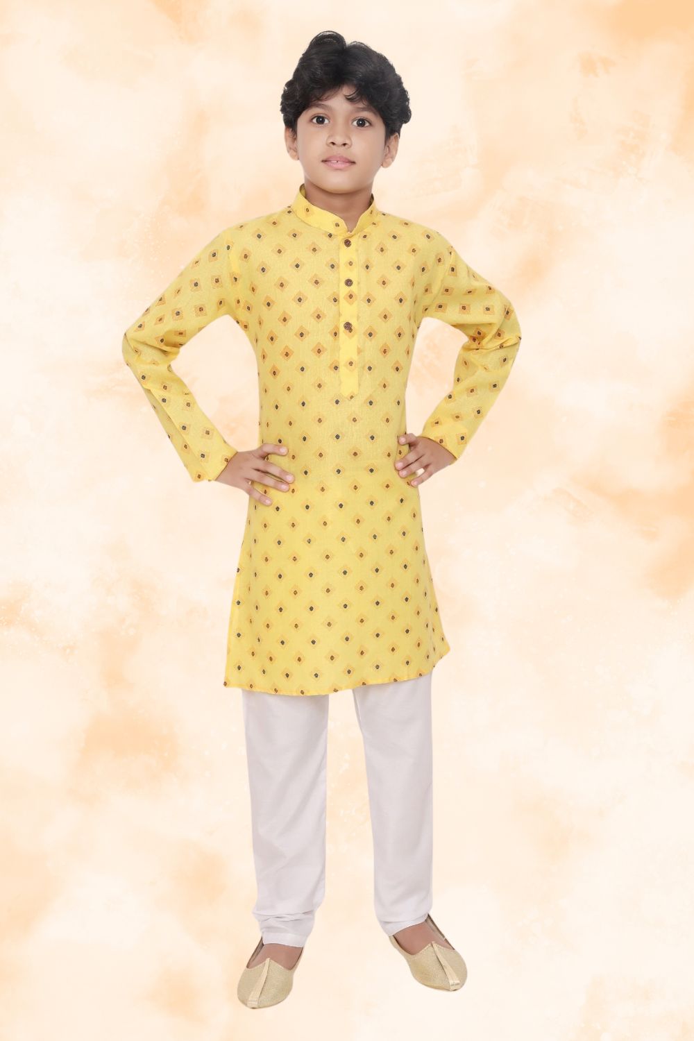 Shine of Yellow Hloom Printed Cotton Kurta