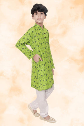 Tropical Green Hloom Printed Cotton Kurta Pajama Suit