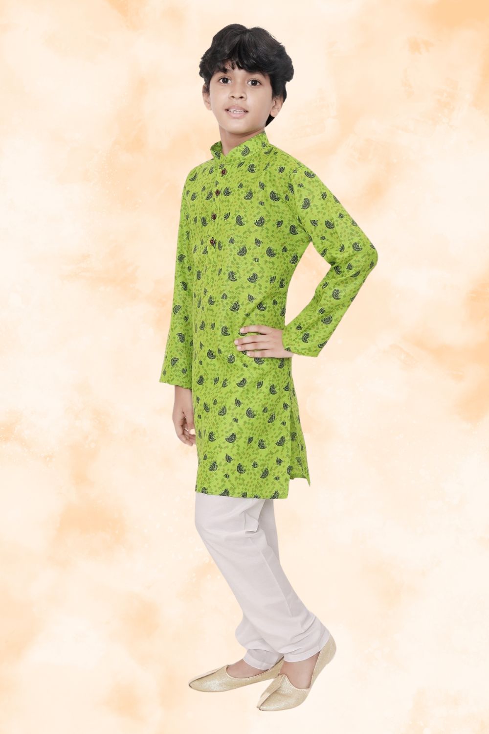 Tropical Green Hloom Printed Cotton Kurta Pajama Suit