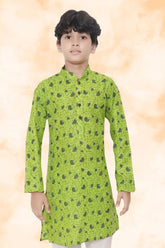 Tropical Green Hloom Printed Cotton Kurta Pajama Suit