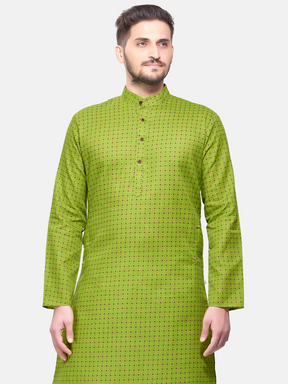 Lime Green Dot Printed  Cotton Kurta  Pajama Set