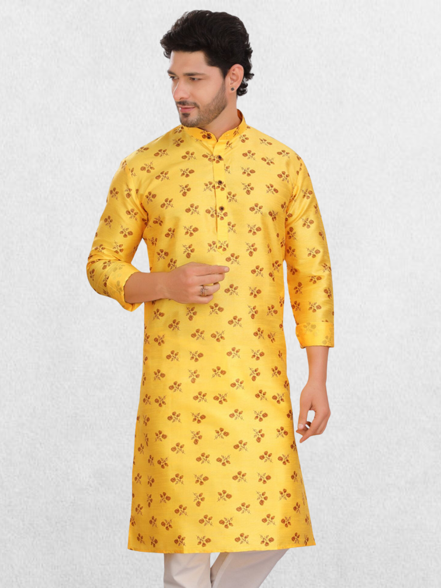 Forest Green Silk Printed Kurta