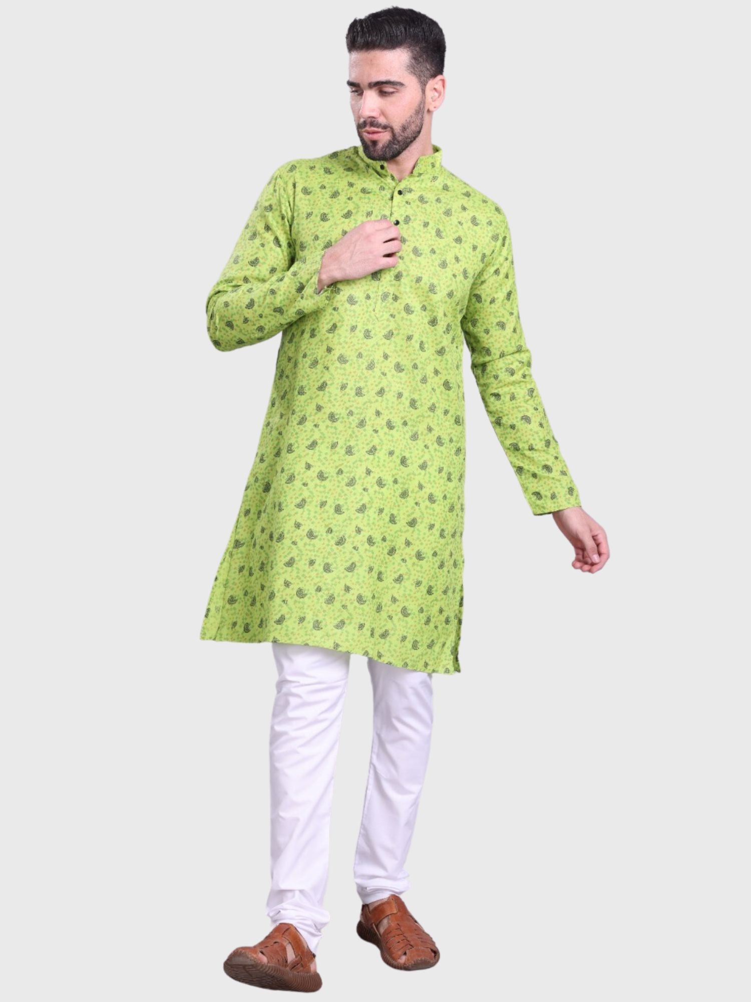 Apricot Orange Hloom Printed Cotton Kurta