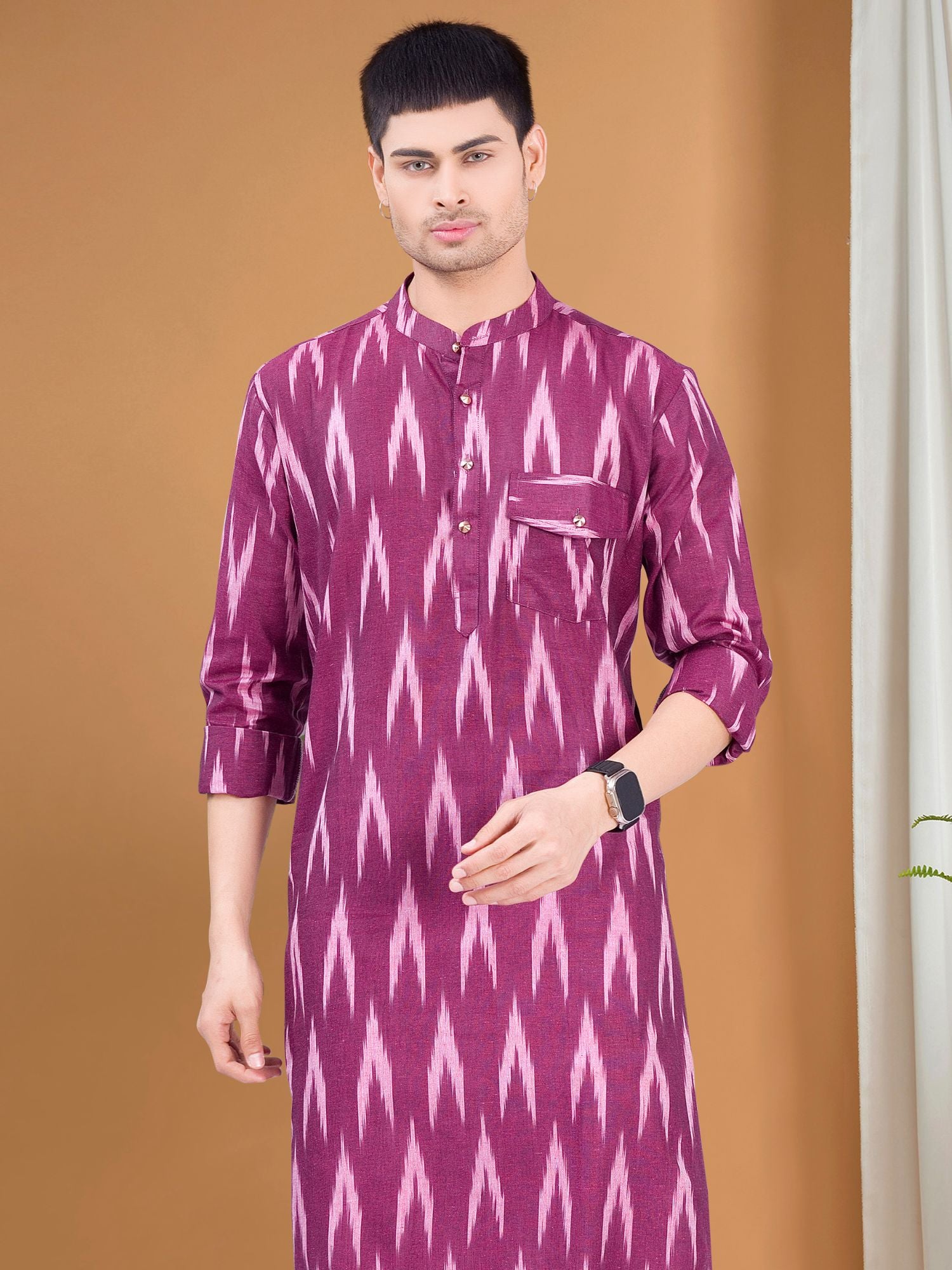 Rich Maroon Ikat Print Cotton Kurta