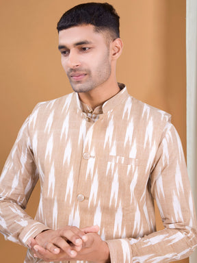 Cider Brown Ikat Print Kurta Jacket Set