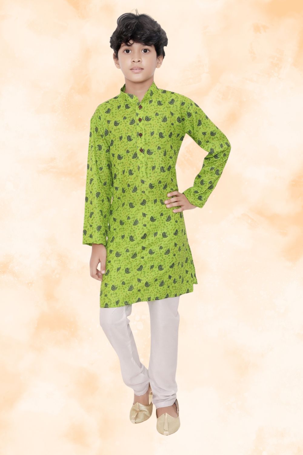 Tropical Green Hloom Printed Cotton Kurta Pajama Suit