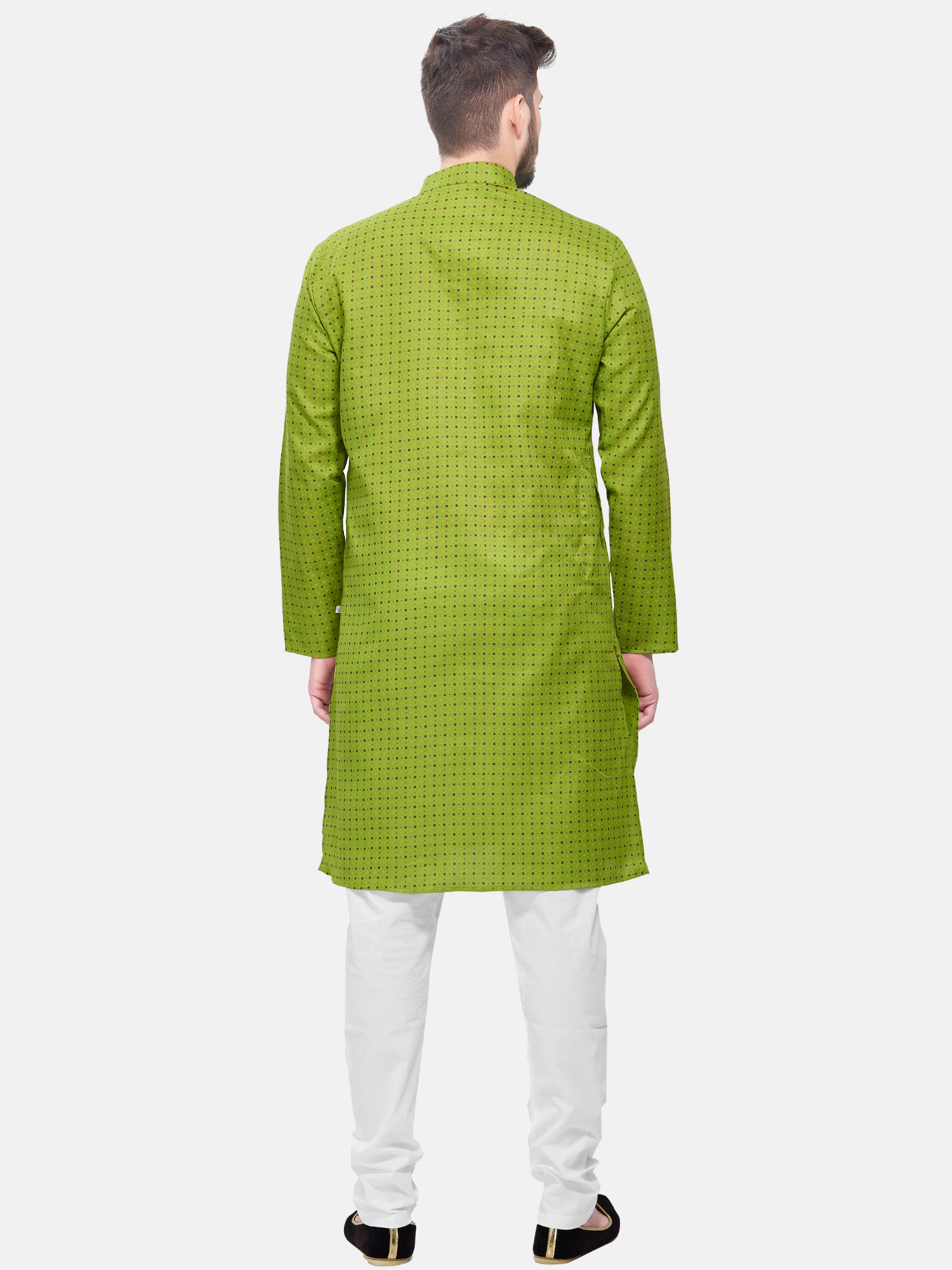 Tropical Green Dot Printed Cotton  Kurta and Matching Dhoti