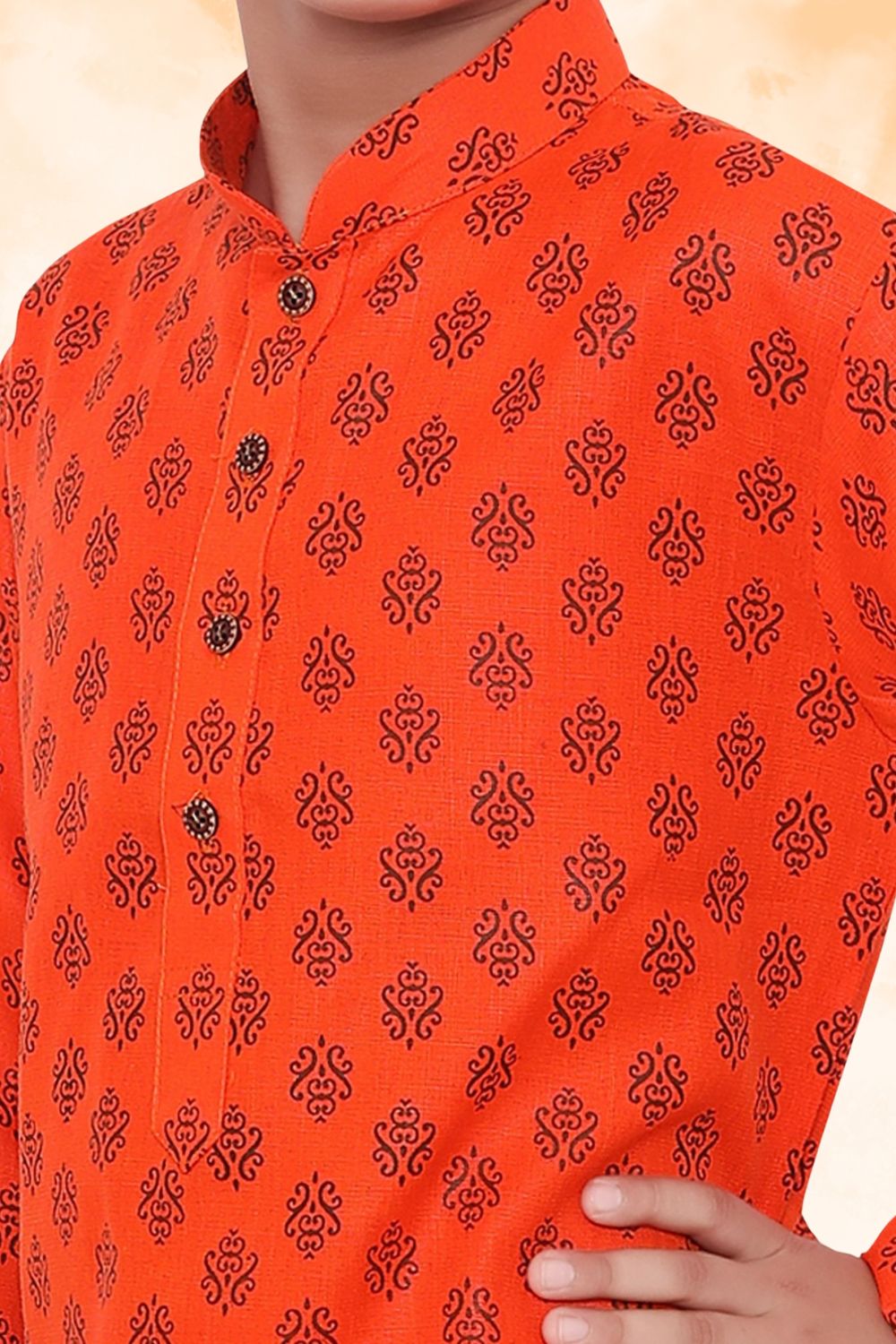 Apricot Orange Hloom Printed Cotton Kurta