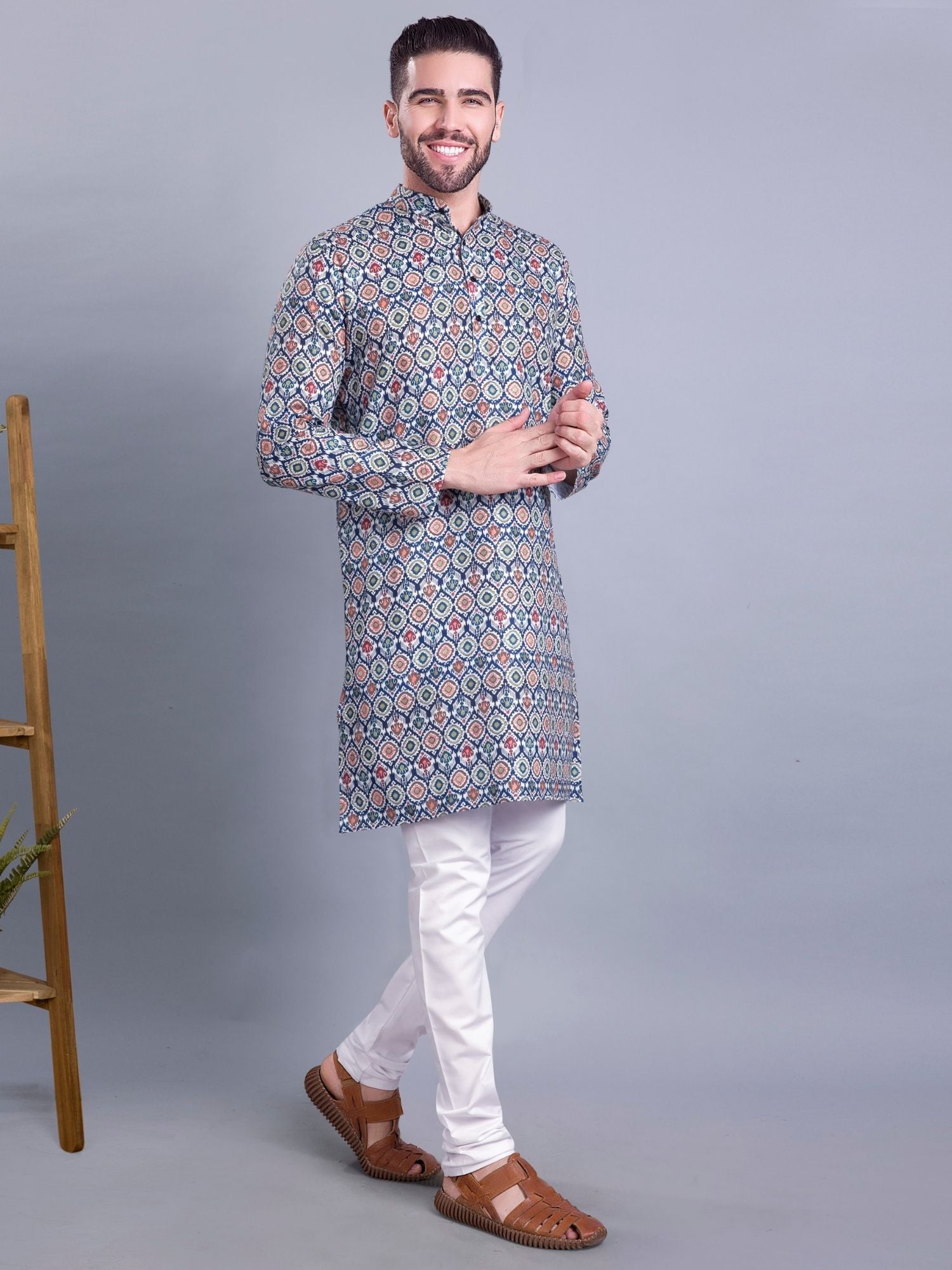 Shark Grey Indi Print Cotton Kurta