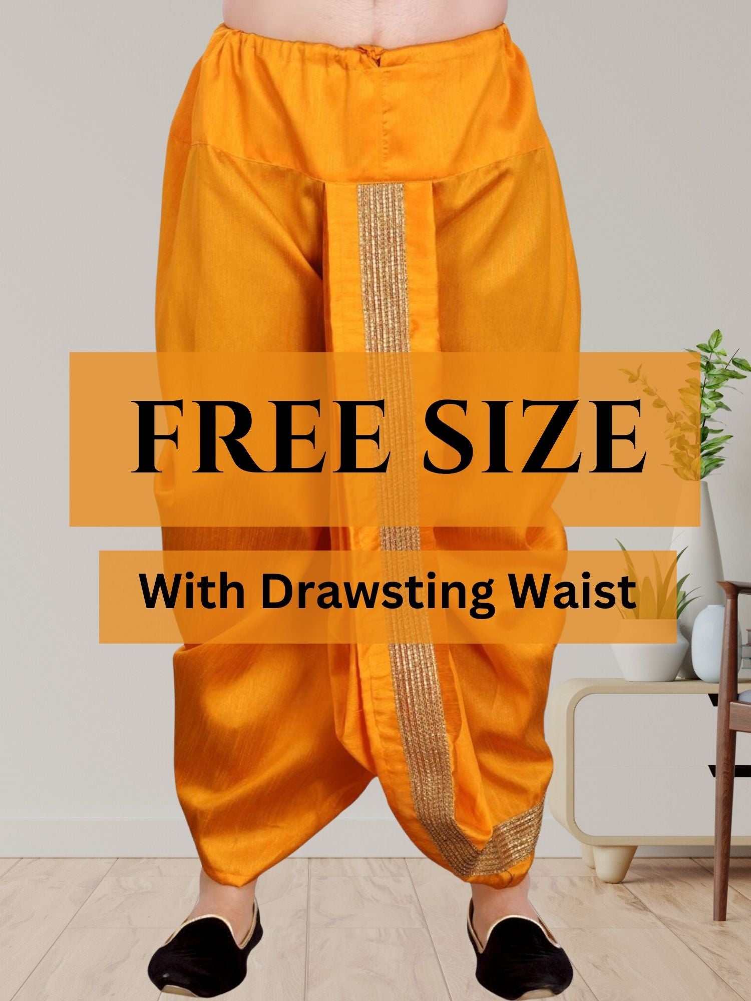 Orange Pitambari Ready To Wear Cotton-Silk Dhoti