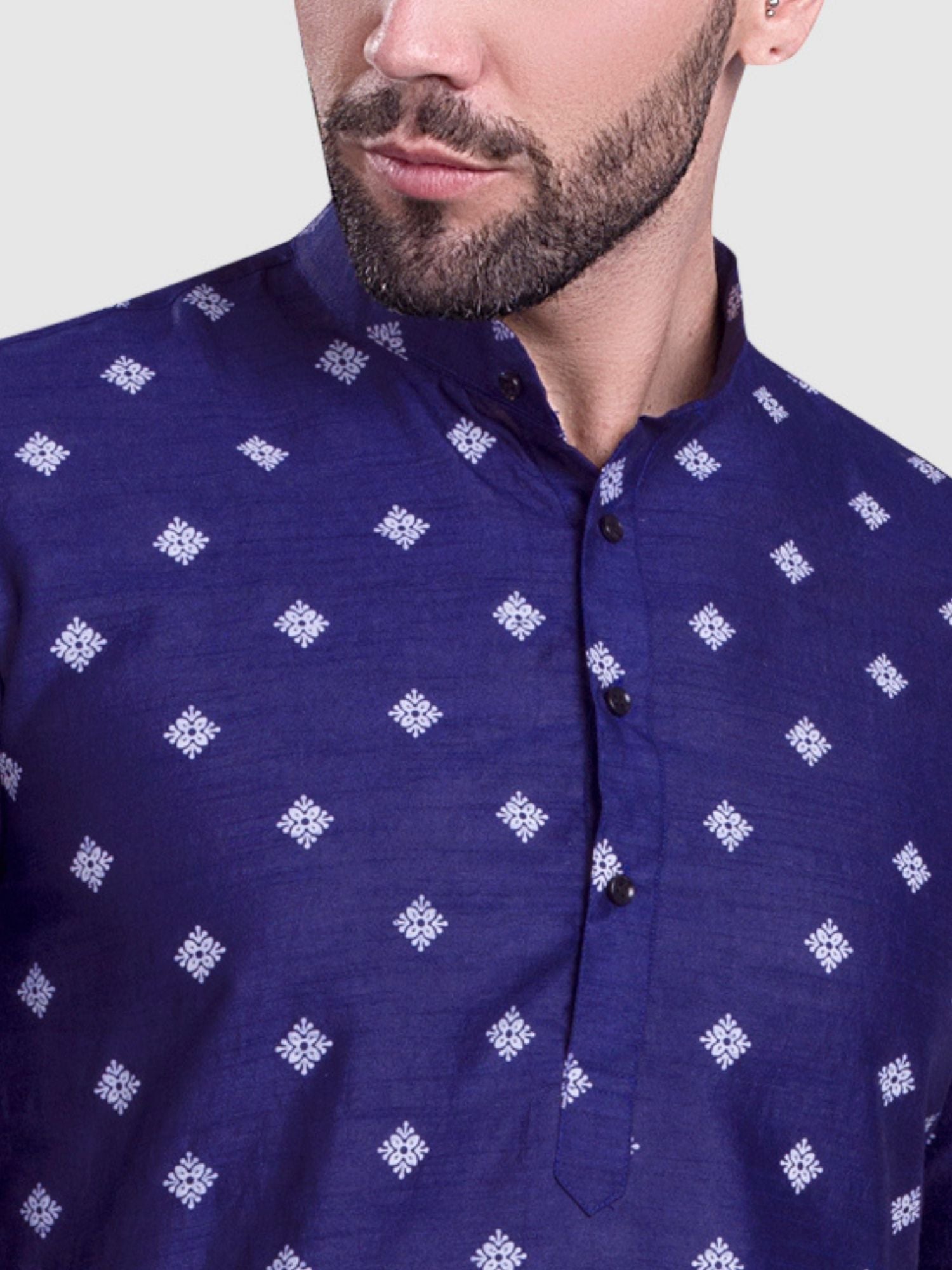 Azure Blue Hloom Printed Silk Kurta