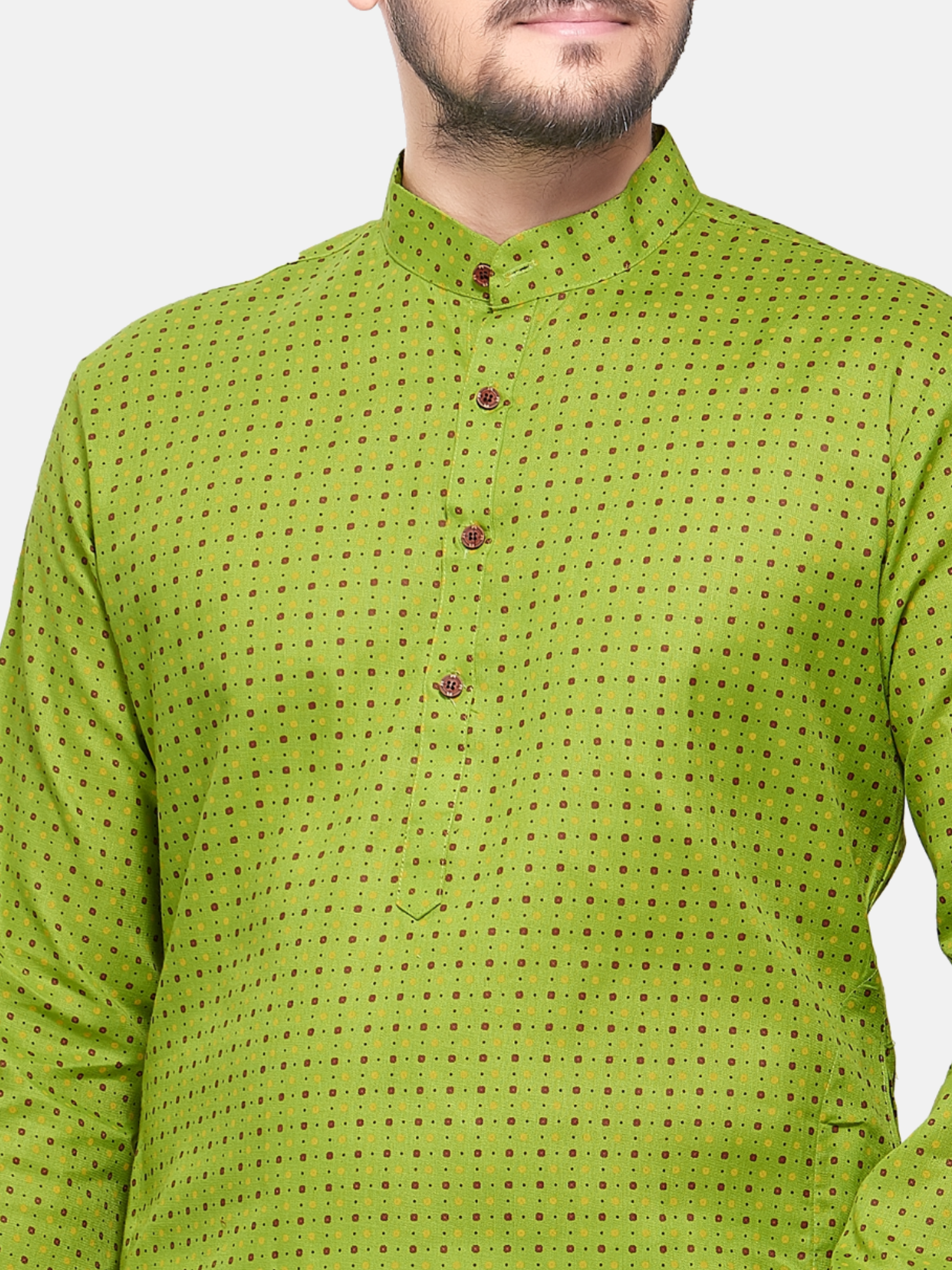 Tropical Green Dot Printed Cotton  Kurta and Matching Dhoti