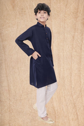 Iris Blue Hloom Printed Cotton Kurta Pajama Suit