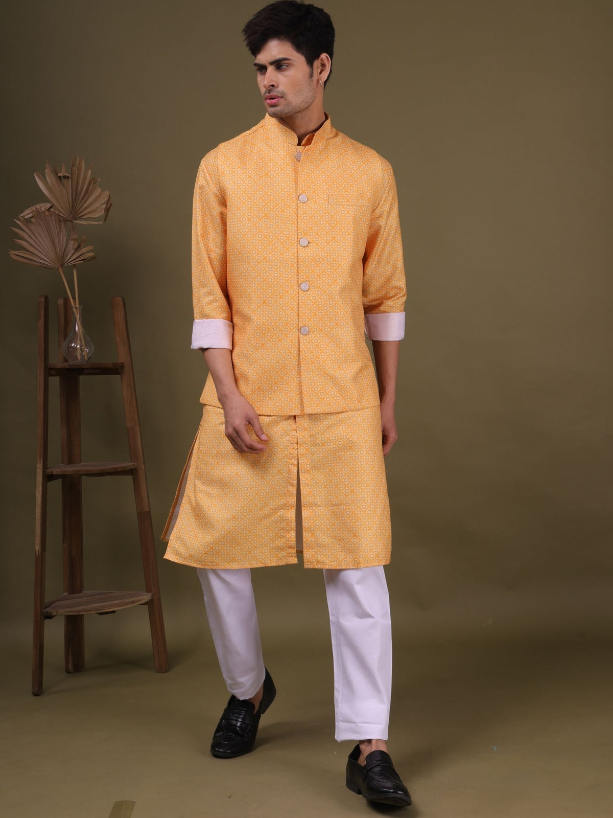 Shine Of Yellow Pastel Cotton Silk Kurta Jacket Set