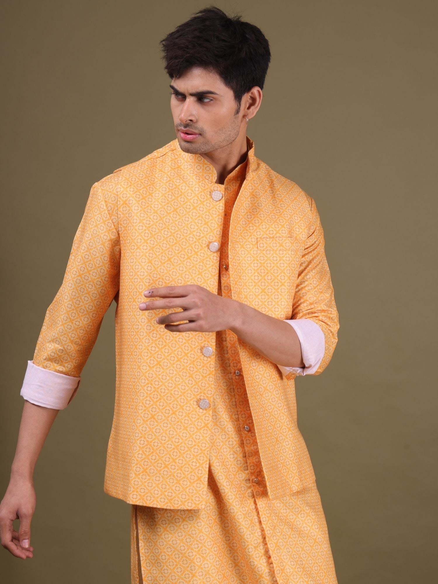 Shine Of Yellow Pastel Cotton Silk Kurta Jacket Set