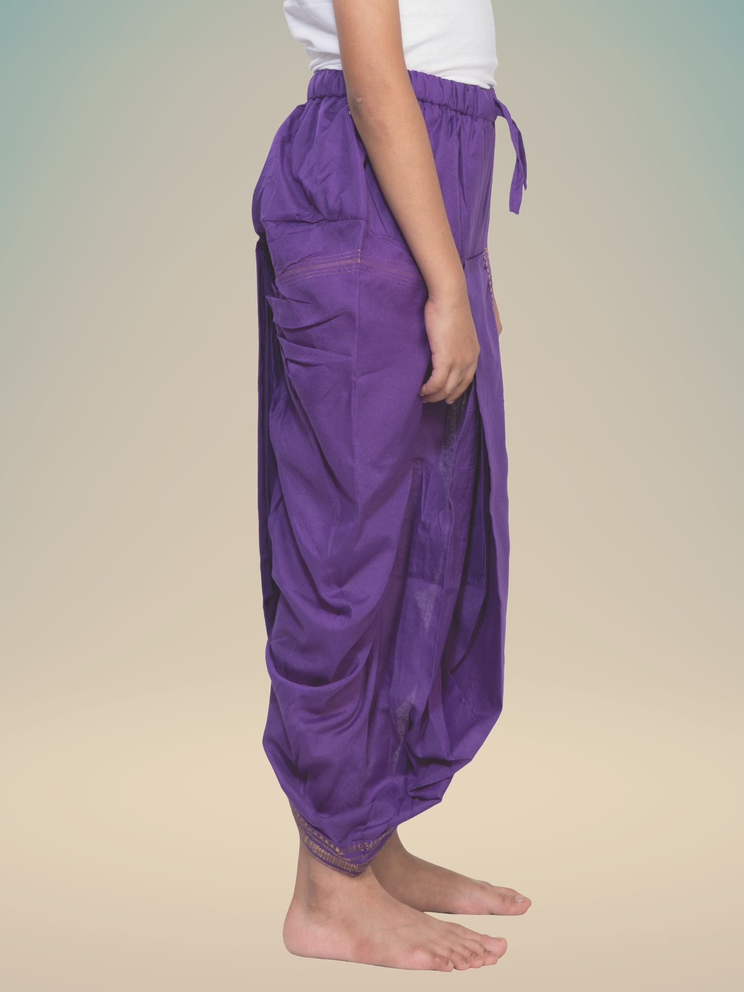 Indigo Purple Ready To Wear Cotton-Silk Pitambari Dhoti